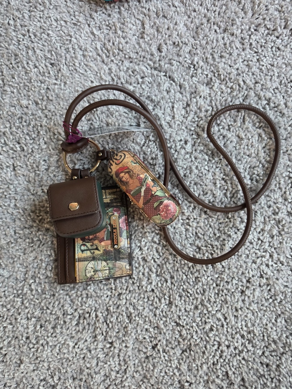 Nicole Lee Brown Floral Crossbody Cardholder with Floral Key Pouch
